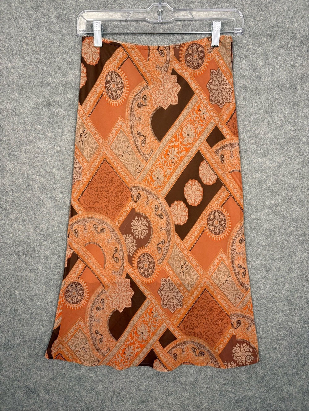Silhouette Orange Brown Paisley Boho Midi Skirt M